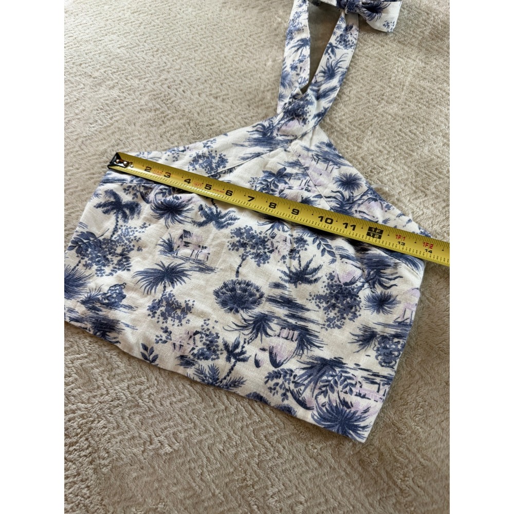 Abercrombie & Fitch Linen Blend Halter Crop Top Blue White Toile Tropical S‎ - Picture 3 of 11